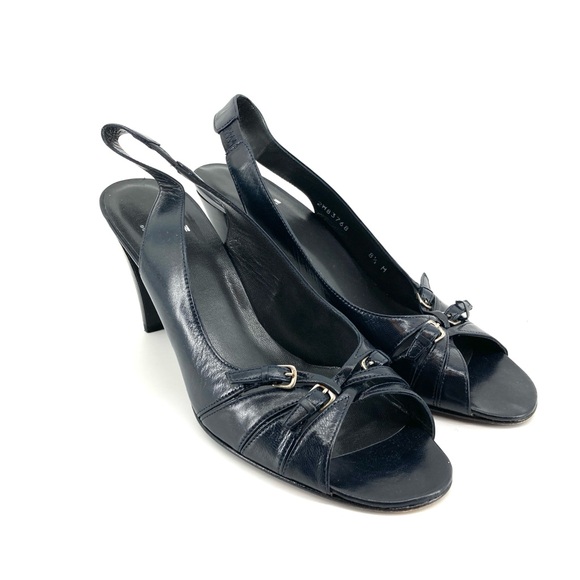 Stuart Weitzman Blue Patent Leather Sandal Slingback Heels - Picture 3 of 9